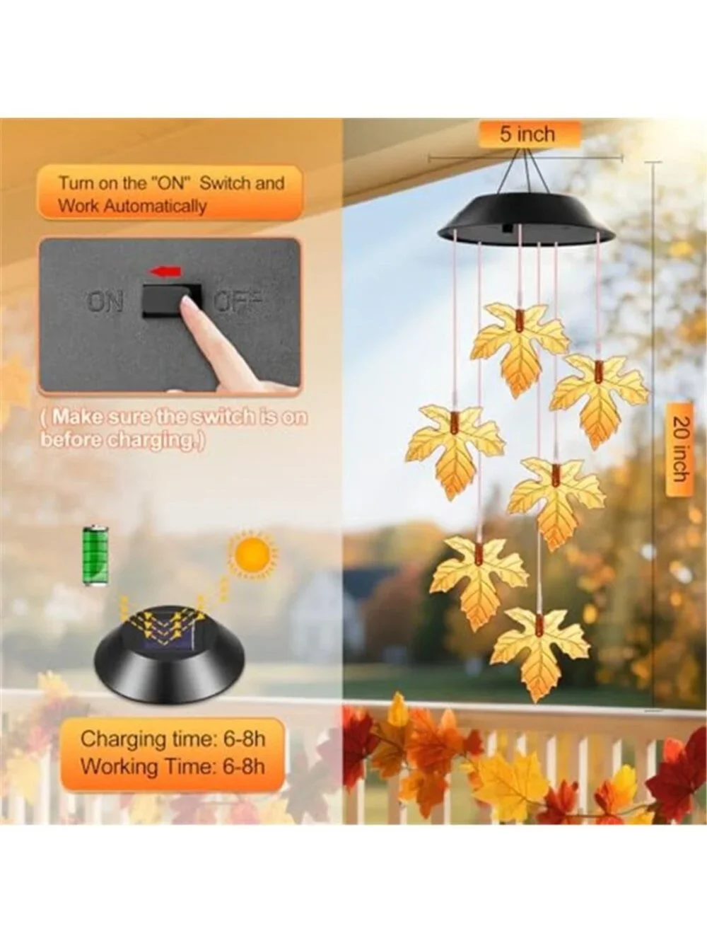 Fall Decor Thanksgiving Decorations Solar Lights Wind Chimes